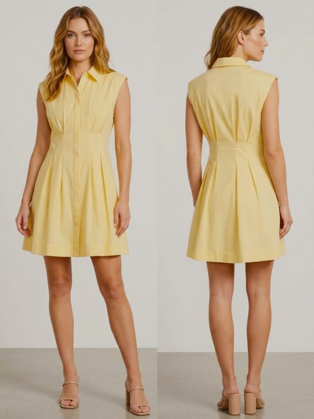 NWT Steve Madden Maisha pintucked mini dress in golden yellow, size L
